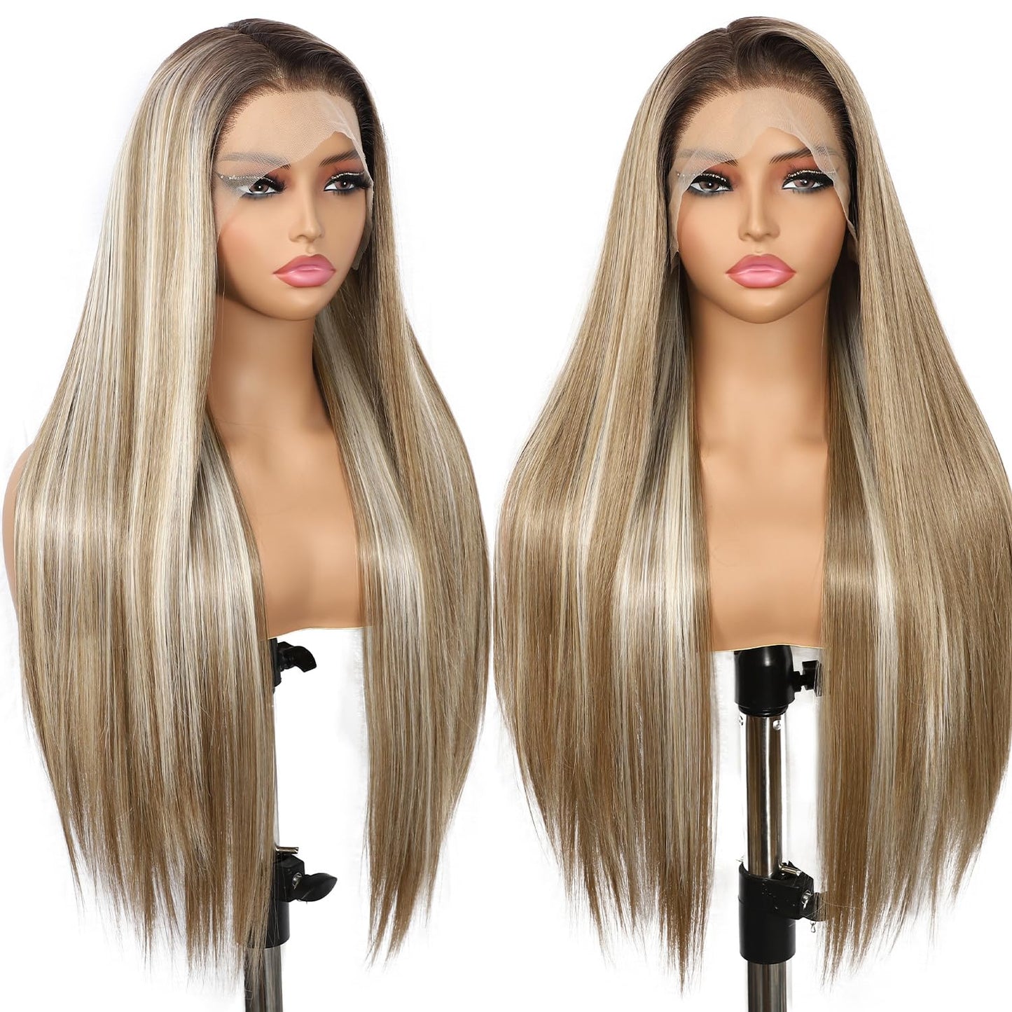 13X6 Auburn Brown Glueless Wig Synthetic Long Straight Lace Front Wigs for Women Pre-Plucked Ready to Wear Upgraded with Premium Fiber 26 Inch Daily Party Use