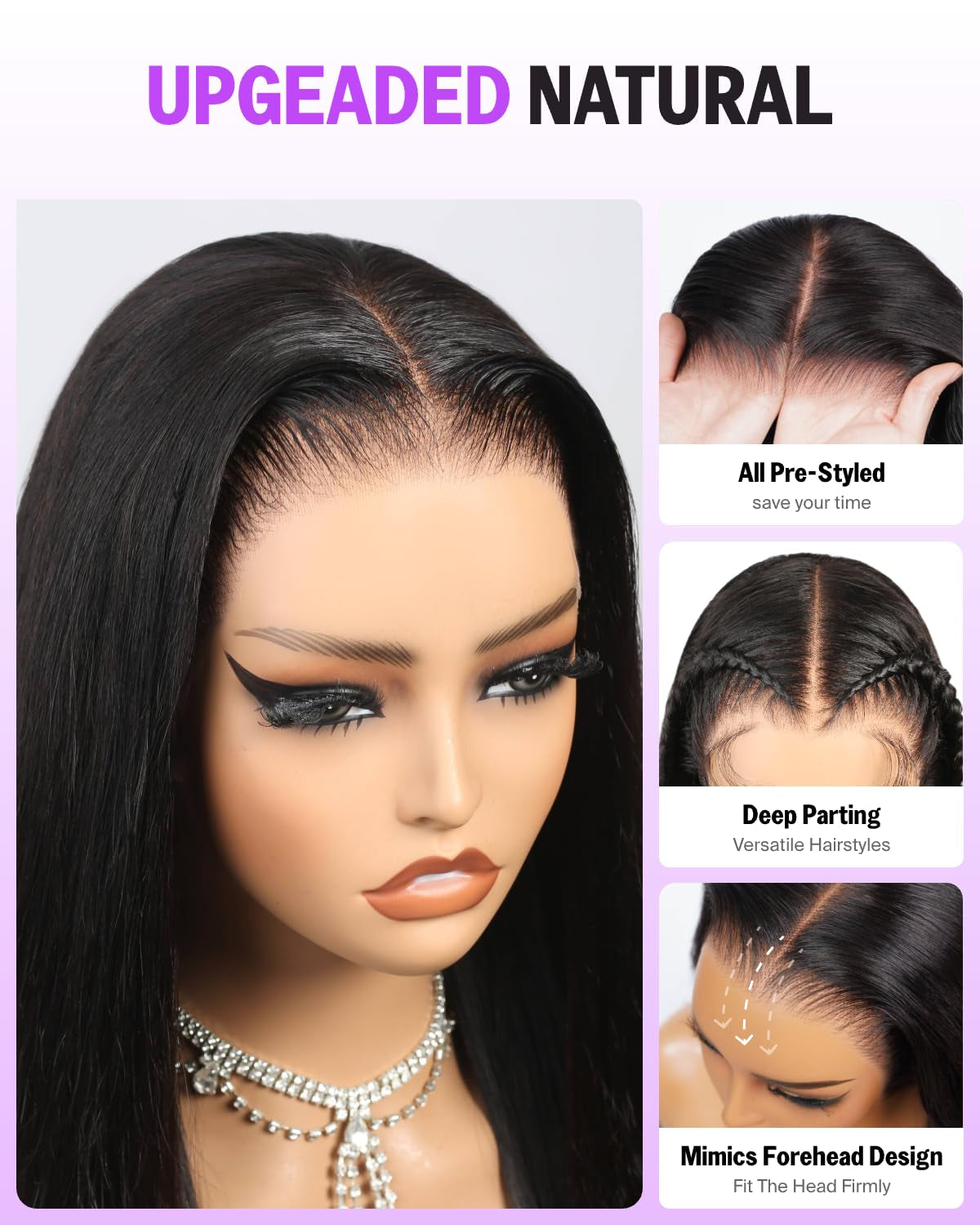 13X6 Glueless Wigs Human Hair Pre Plucked Pre Cut Upgraded Ear-To-Ear HD Lace Front Wigs Human Hair Glueless Wear and Go Drawstring Straight Frontal Wig with Tapes 220% Density 20 Inch