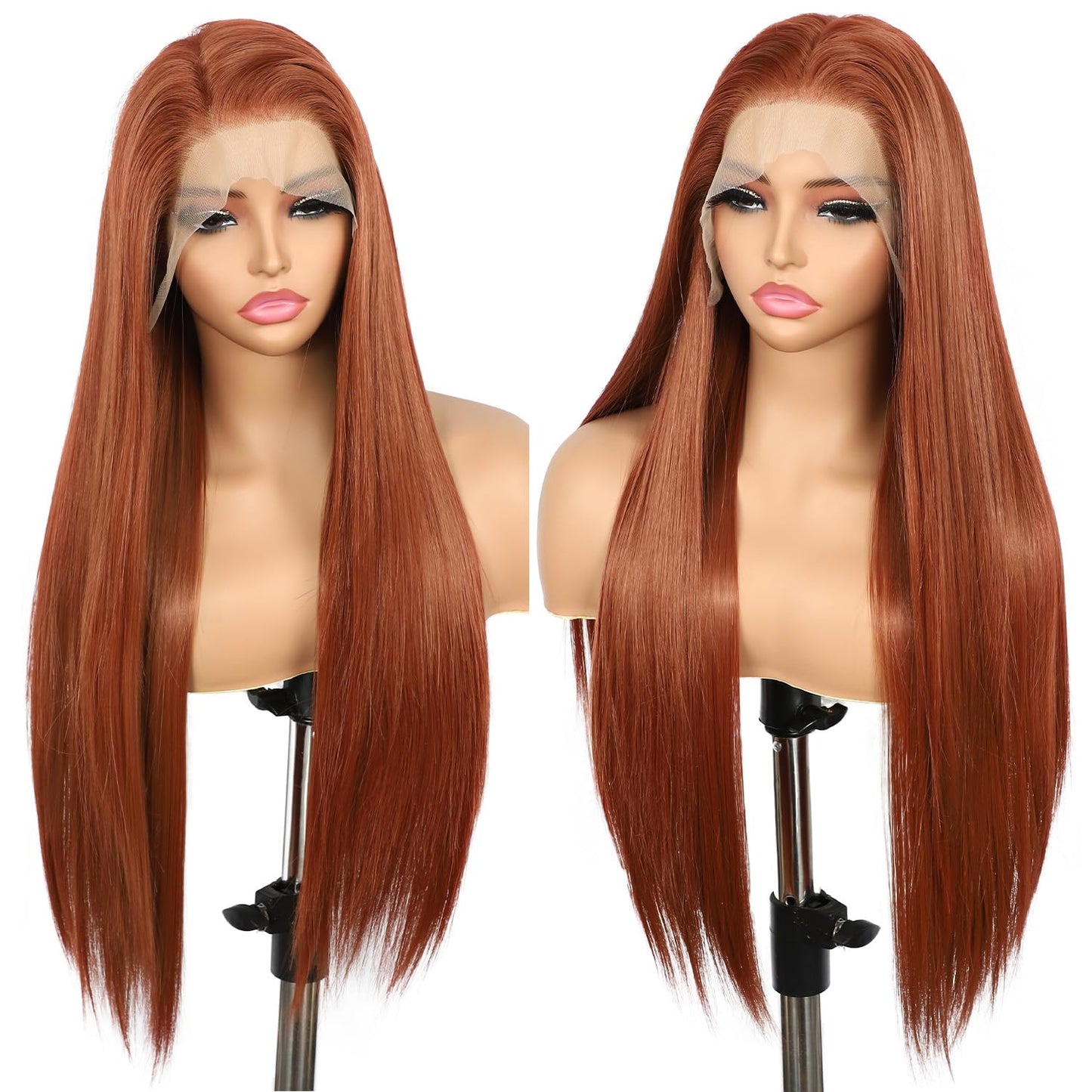 13X6 Auburn Brown Glueless Wig Synthetic Long Straight Lace Front Wigs for Women Pre-Plucked Ready to Wear Upgraded with Premium Fiber 26 Inch Daily Party Use