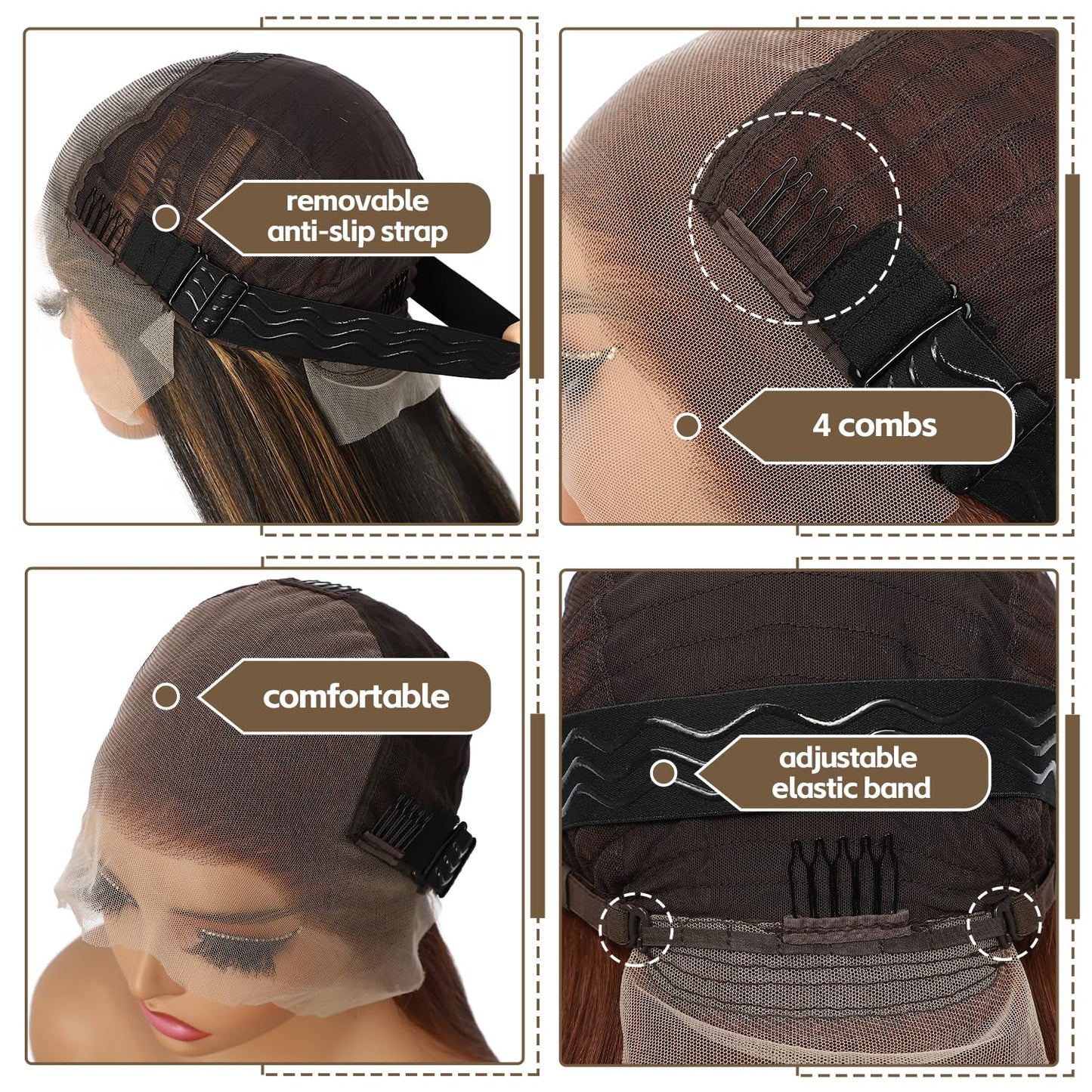 13X6 Auburn Brown Glueless Wig Synthetic Long Straight Lace Front Wigs for Women Pre-Plucked Ready to Wear Upgraded with Premium Fiber 26 Inch Daily Party Use