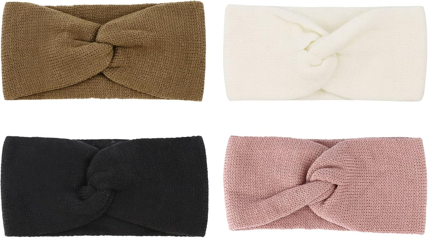 Winter Knit Chunky Headbands for Women Crochet Turban Knitted Ear Warmer Head Wrap Winter Accessories 4 Pack