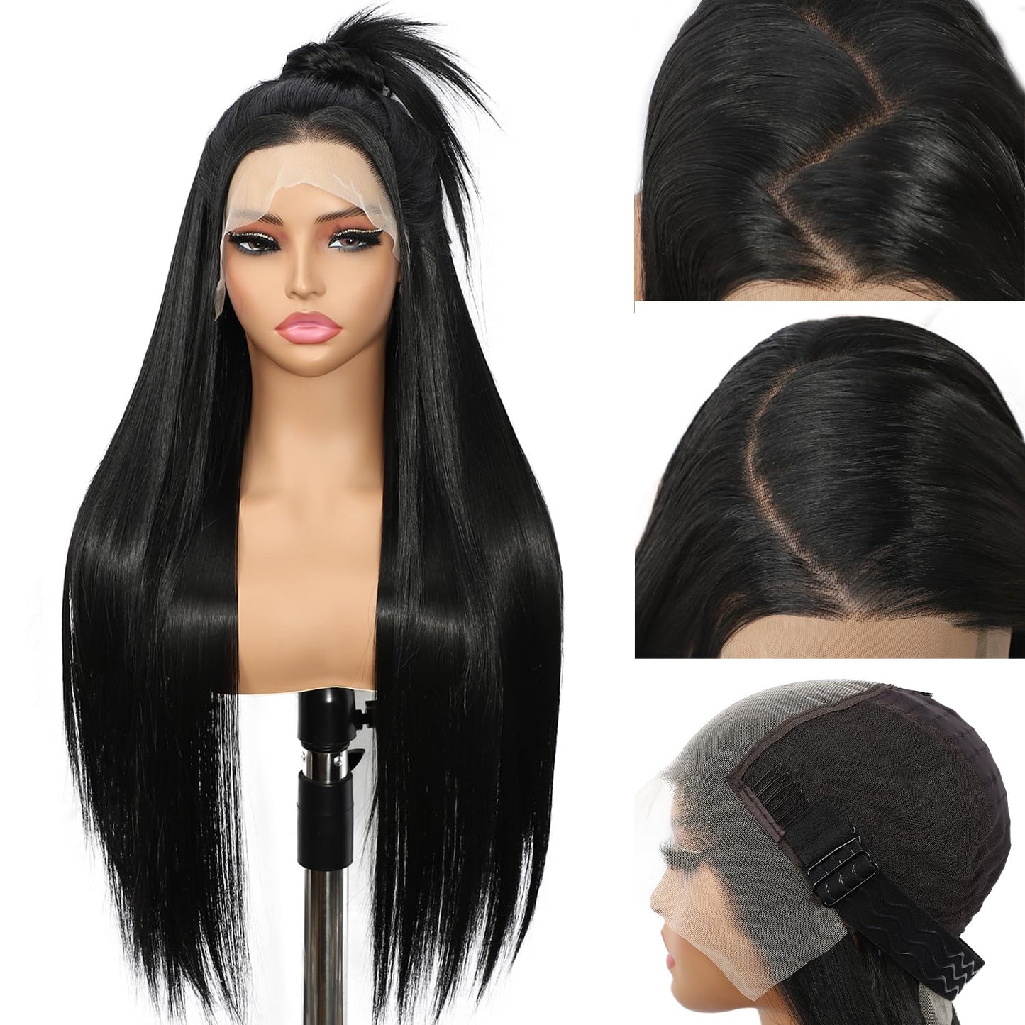 13X6 Auburn Brown Glueless Wig Synthetic Long Straight Lace Front Wigs for Women Pre-Plucked Ready to Wear Upgraded with Premium Fiber 26 Inch Daily Party Use