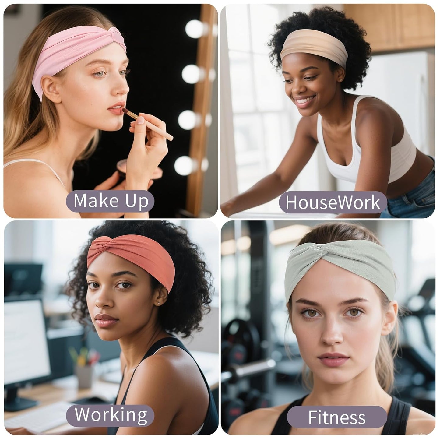 12 Pcs Stretchy Headbands for Women, Absorbed Sport Headband Soft Twist Knotted Hairbands for Daily Life Yoga Workout(Warm Morandi)