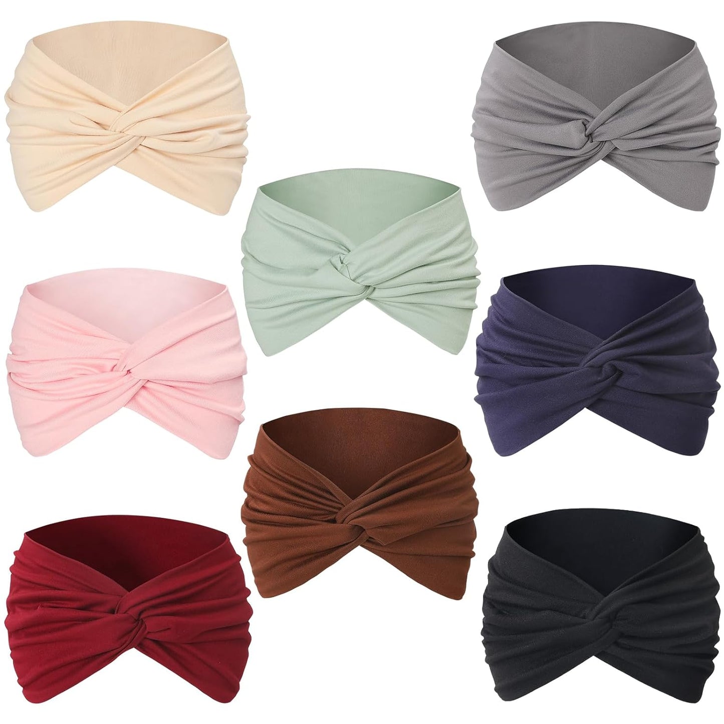12 Pcs Stretchy Headbands for Women, Absorbed Sport Headband Soft Twist Knotted Hairbands for Daily Life Yoga Workout(Warm Morandi)