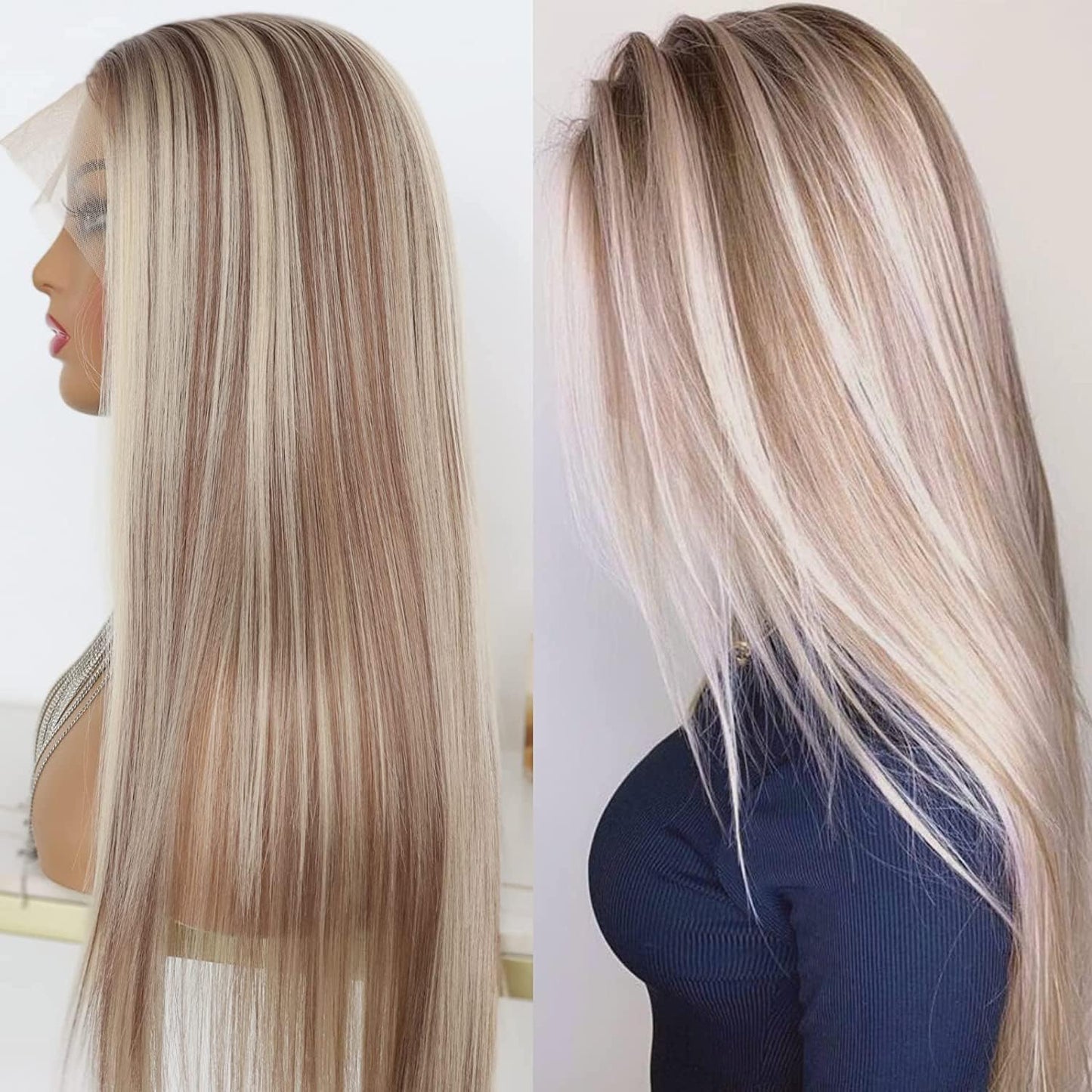 3 Tone Ombre Brown Synthetic Lace Front Wig for Women Glueless Long Straight Brown Colored 13X4 Lace Front Wig Pre Plucked 150 Density 24 Inches