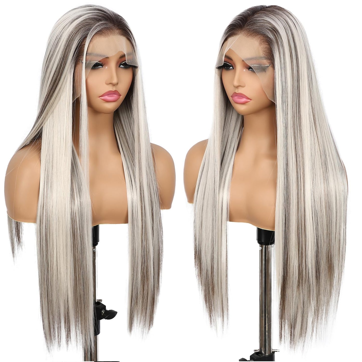 13X6 Auburn Brown Glueless Wig Synthetic Long Straight Lace Front Wigs for Women Pre-Plucked Ready to Wear Upgraded with Premium Fiber 26 Inch Daily Party Use