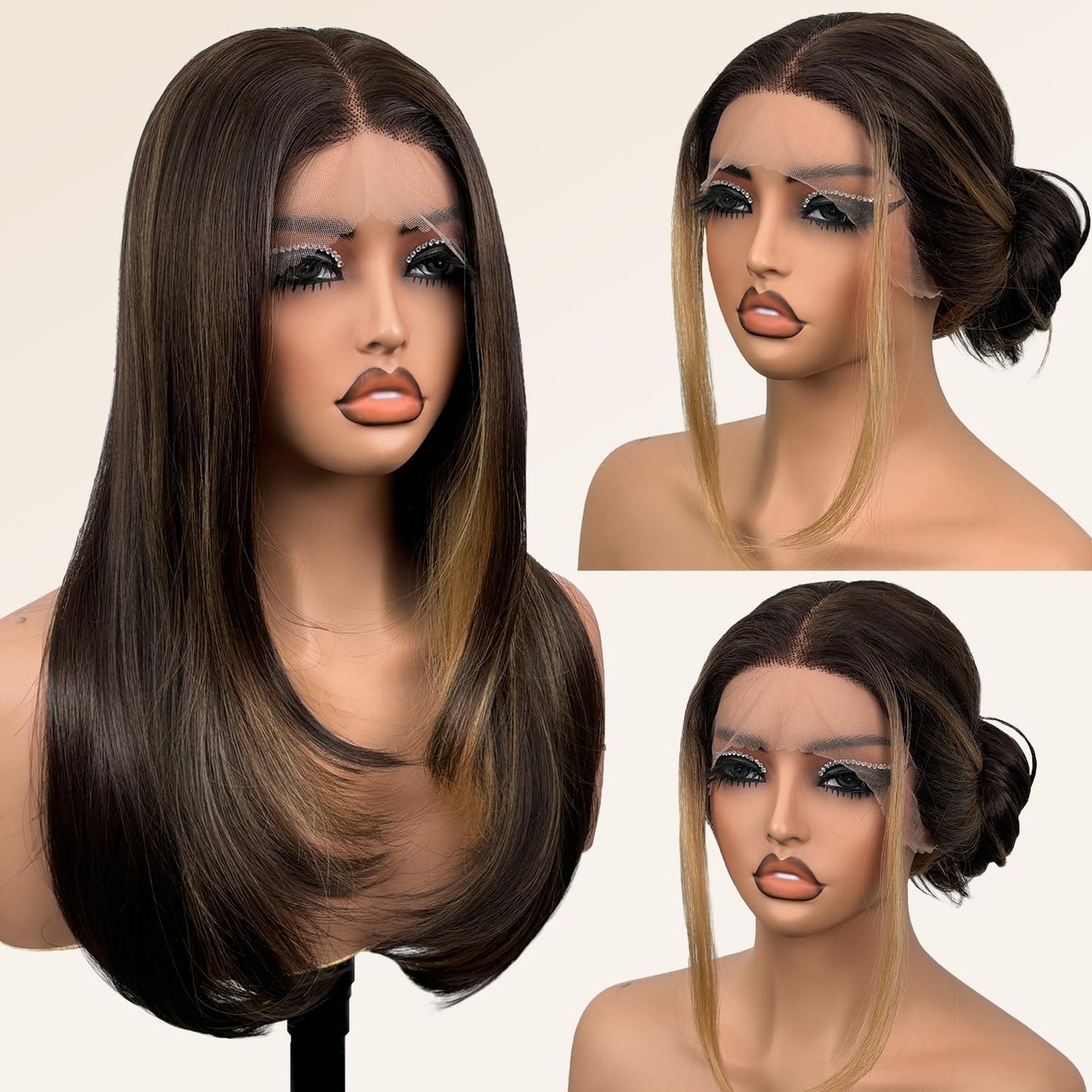 Glueless Synthetic Lace Front Wig 26 Inches Long Straight Black Wigs for Black Women 13X5X1 HD Lace Hand Tied Pre Plucked Hairline (#1B Natural Black, 26 Inch)