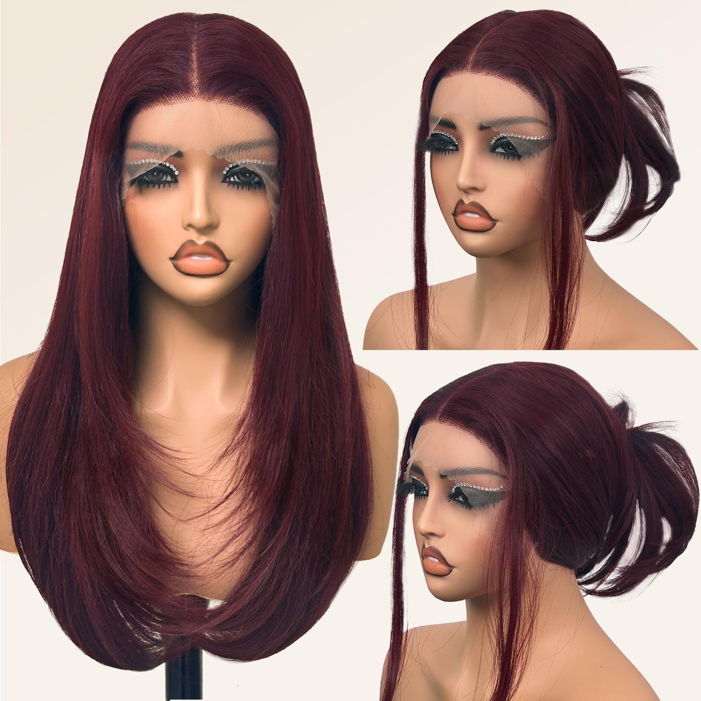 Glueless Synthetic Lace Front Wig 26 Inches Long Straight Black Wigs for Black Women 13X5X1 HD Lace Hand Tied Pre Plucked Hairline (#1B Natural Black, 26 Inch)
