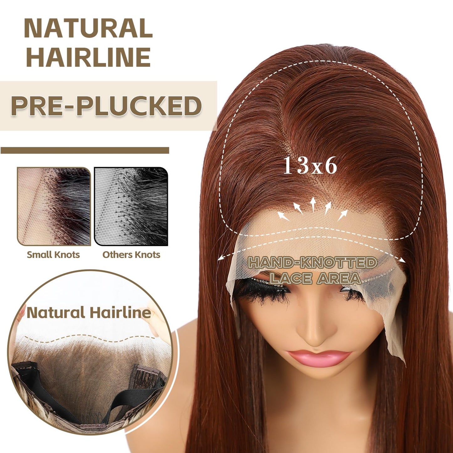 13X6 Auburn Brown Glueless Wig Synthetic Long Straight Lace Front Wigs for Women Pre-Plucked Ready to Wear Upgraded with Premium Fiber 26 Inch Daily Party Use