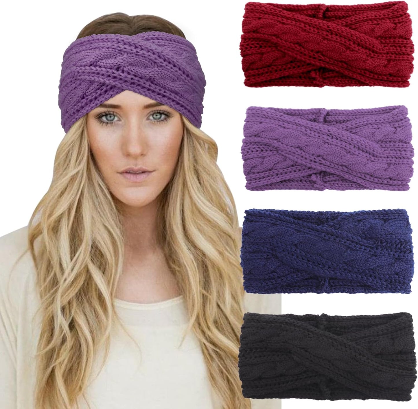 Winter Knit Chunky Headbands for Women Crochet Turban Knitted Ear Warmer Head Wrap Winter Accessories 4 Pack