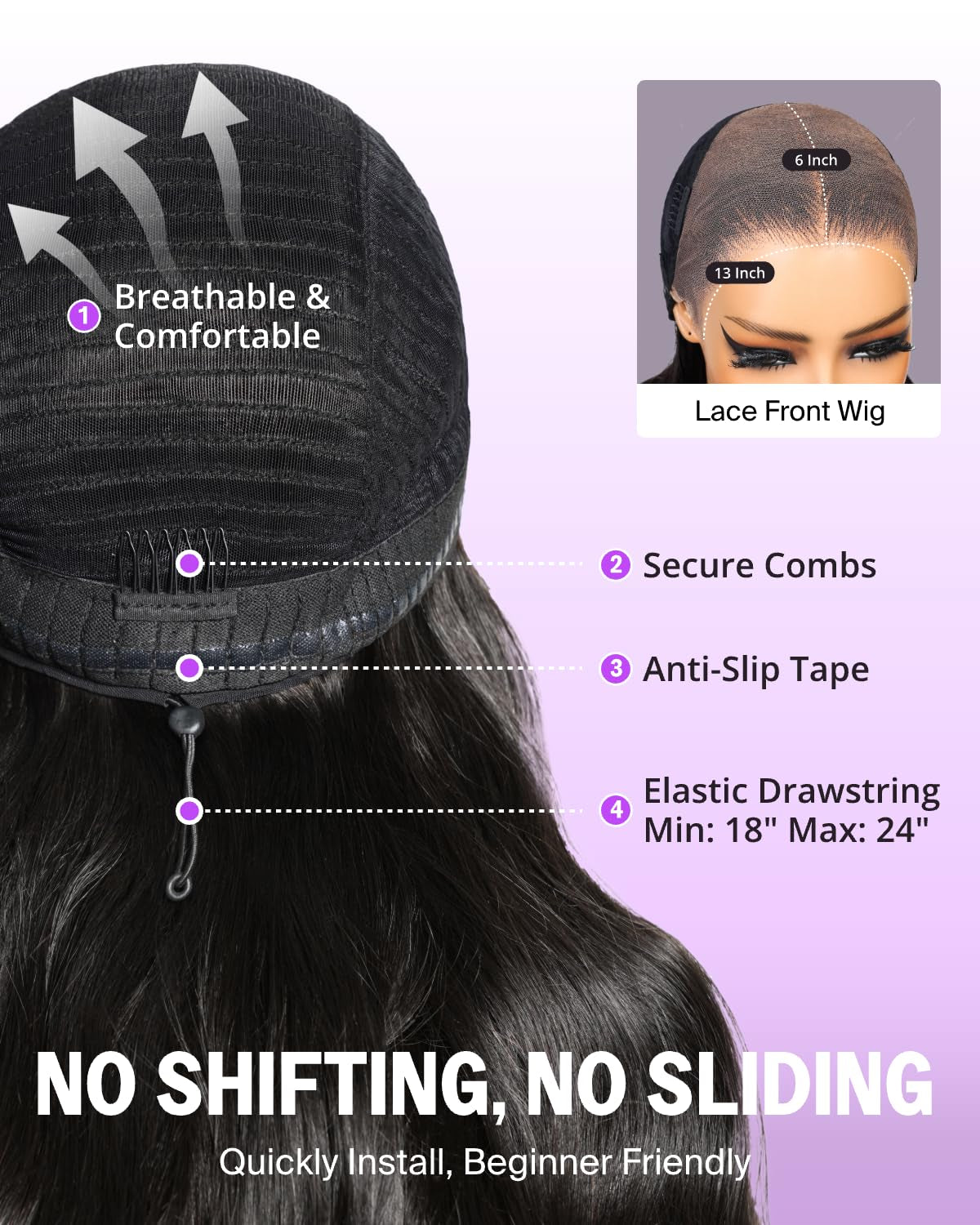 13X6 Glueless Wigs Human Hair Pre Plucked Pre Cut Upgraded Ear-To-Ear HD Lace Front Wigs Human Hair Glueless Wear and Go Drawstring Straight Frontal Wig with Tapes 220% Density 20 Inch
