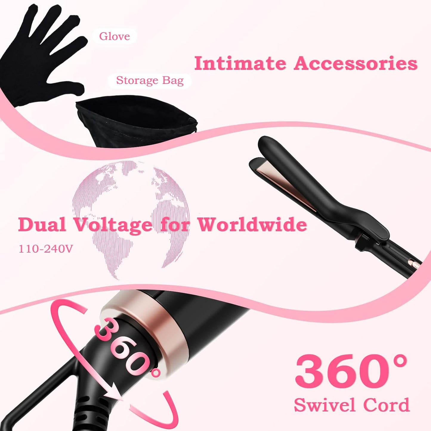 5 in 1 Curling Iron with Interchangeable Ceramic Barrels (0.35"-1.25"), Curling Wand Set with Flat Iron Hair Straightener, Instant Heat Up, Dual Voltage Hair Curler, Gifts for Women