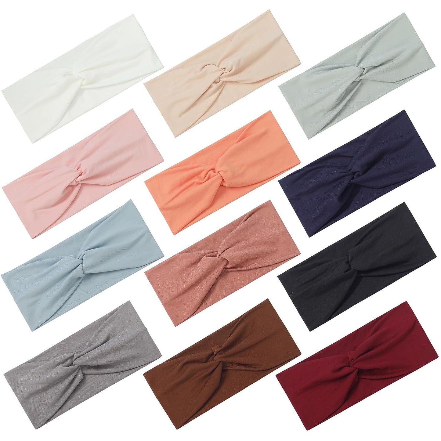 12 Pcs Stretchy Headbands for Women, Absorbed Sport Headband Soft Twist Knotted Hairbands for Daily Life Yoga Workout(Warm Morandi)