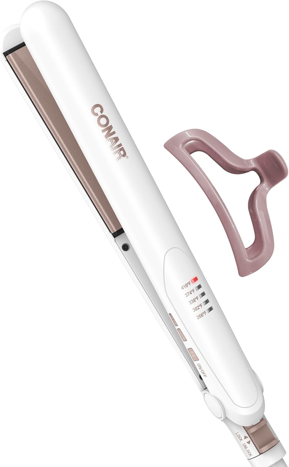 Double Ceramic Flat Iron, 1-Inch Flat Iron Hair Straightener, Five Heat Settings, Extra Long Floating Plates, White