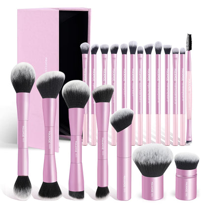 20 Pcs Makeup Brushes with Gift Box, Double-End Multi-Functional Makeup Brushes for Blending Liquid Powder Concealer Cream Blush Buffe,Coffeebrown