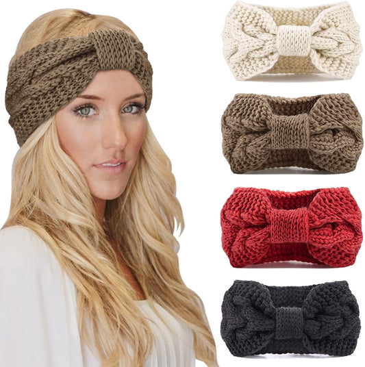 Winter Knit Chunky Headbands for Women Crochet Turban Knitted Ear Warmer Head Wrap Winter Accessories 4 Pack