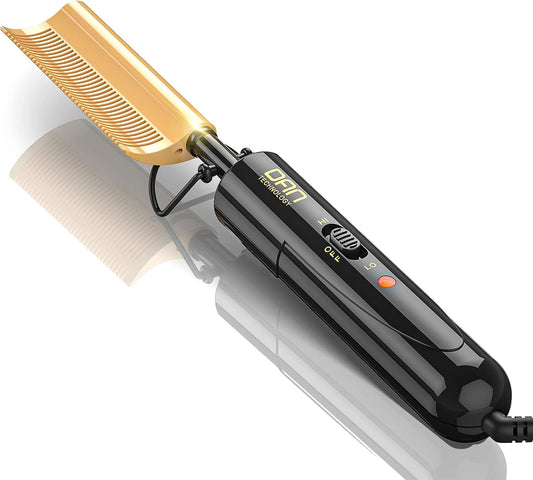 Curved Ceramic Hair Straightener and Heat Press Comb, 450°F Dual Voltage for Natural Black Hair, Portable for Travel & Home