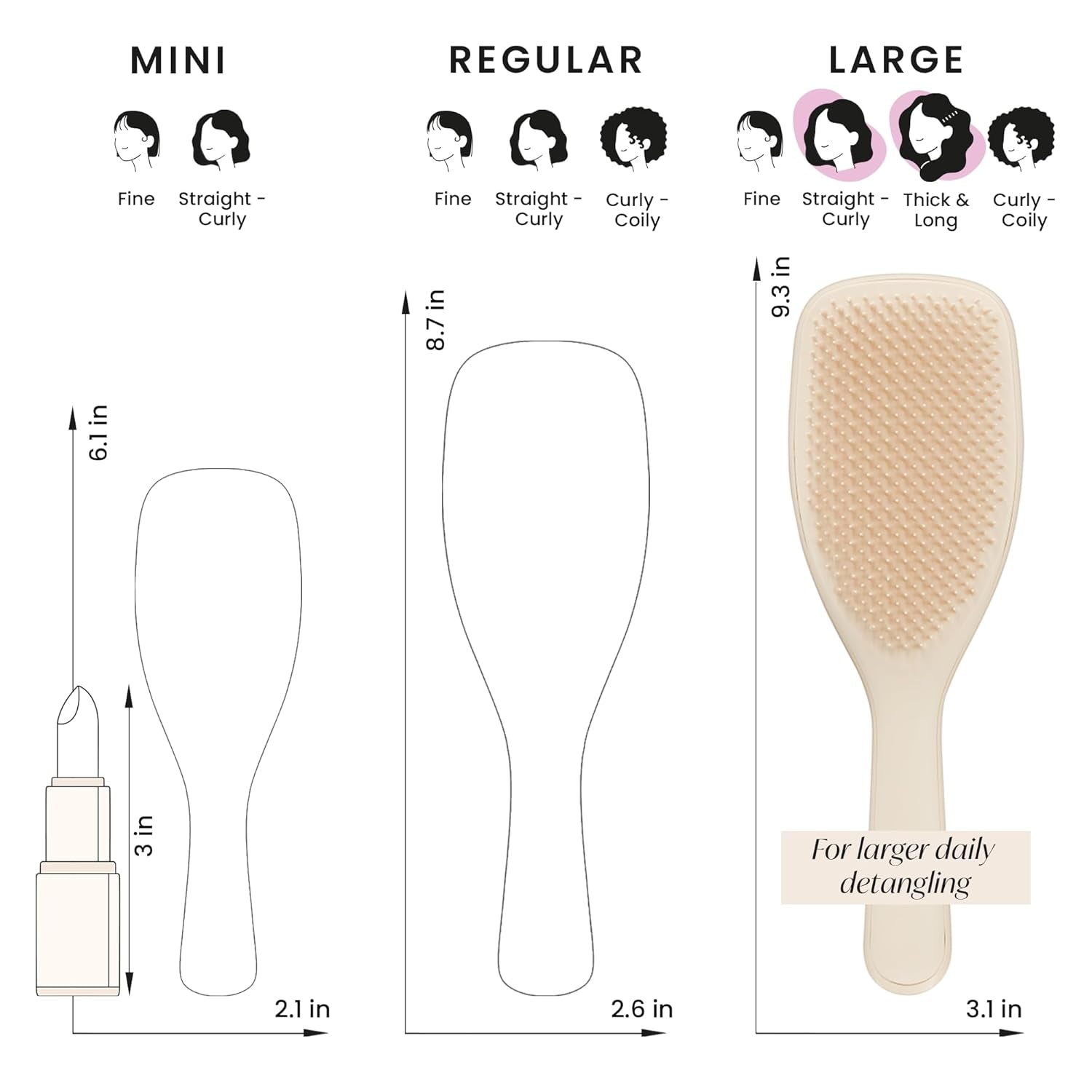 Large Ultimate Detangler Hairbrush for Wet & Dry Hair, Eliminates Knots & Reduces Breakage for Long, Thick, & Curly Hair Types, Vanilla