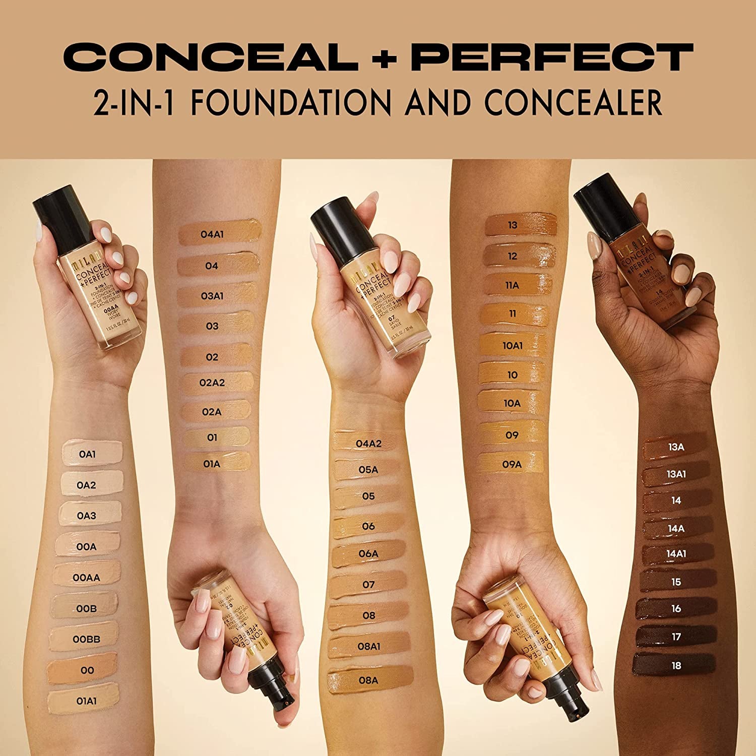 Conceal + Perfect 2-In-1 Foundation + Concealer for a Flawless Complexion, under Eye Corrector, Cover Redness and Imperfections, Waterproof and Sweatproof - Natural Beige
