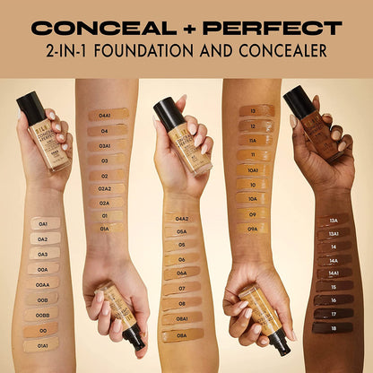 Conceal + Perfect 2-In-1 Foundation + Concealer for a Flawless Complexion, under Eye Corrector, Cover Redness and Imperfections, Waterproof and Sweatproof - Natural Beige