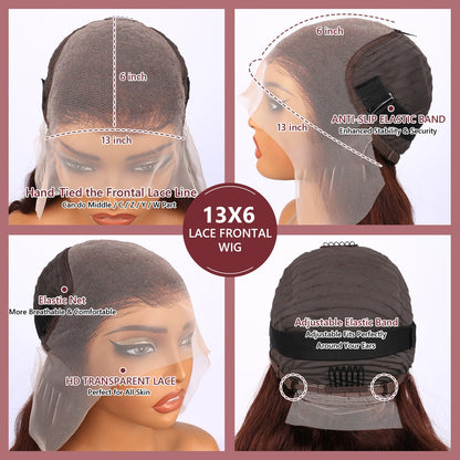 13X6 Reddish Brown Lace Front Wigs Human Hair Pre Plucked Body Wave 13X6 HD Lace Frontal Wig for Women 220% Density Auburn Brown Colored Frontal Wigs Human Hair 20 Inch