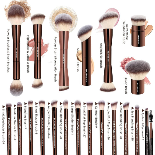 20 Pcs Makeup Brushes with Gift Box, Double-End Multi-Functional Makeup Brushes for Blending Liquid Powder Concealer Cream Blush Buffe,Coffeebrown