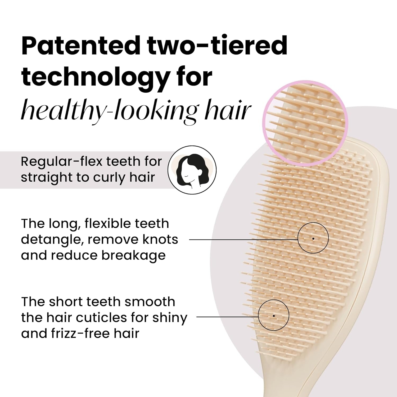 Large Ultimate Detangler Hairbrush for Wet & Dry Hair, Eliminates Knots & Reduces Breakage for Long, Thick, & Curly Hair Types, Vanilla