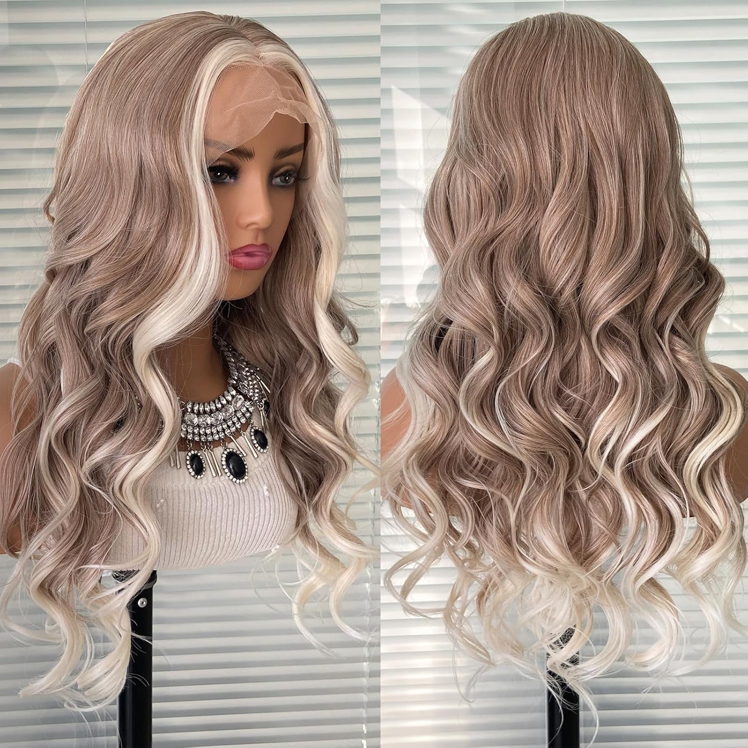 3 Tone Ombre Brown Synthetic Lace Front Wig for Women Glueless Long Straight Brown Colored 13X4 Lace Front Wig Pre Plucked 150 Density 24 Inches