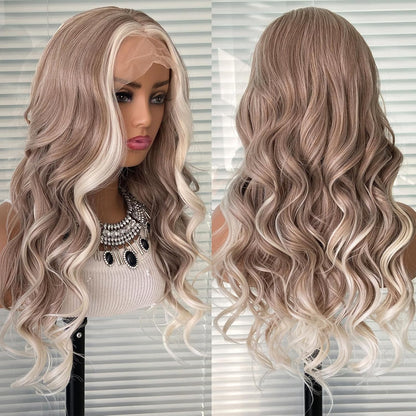 3 Tone Ombre Brown Synthetic Lace Front Wig for Women Glueless Long Straight Brown Colored 13X4 Lace Front Wig Pre Plucked 150 Density 24 Inches