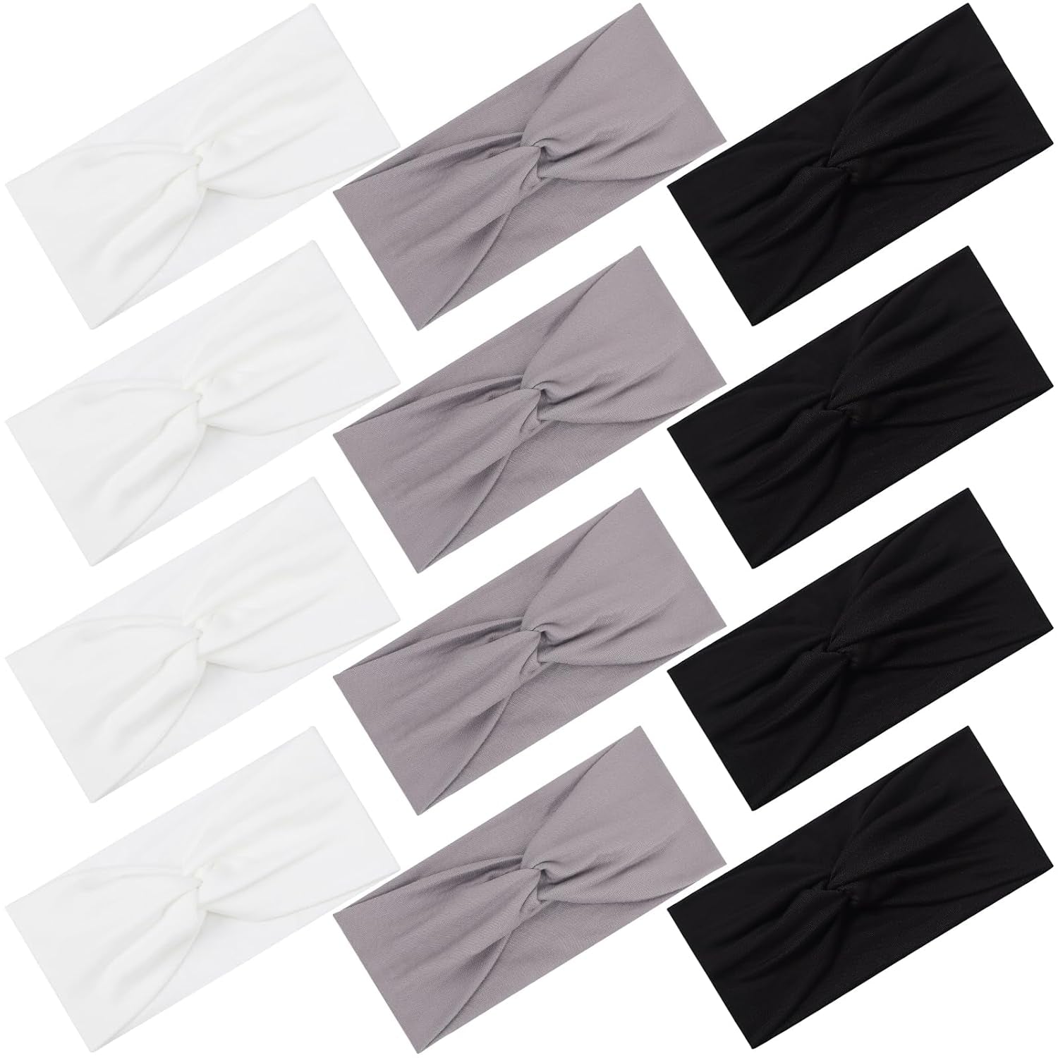 12 Pcs Stretchy Headbands for Women, Absorbed Sport Headband Soft Twist Knotted Hairbands for Daily Life Yoga Workout(Warm Morandi)
