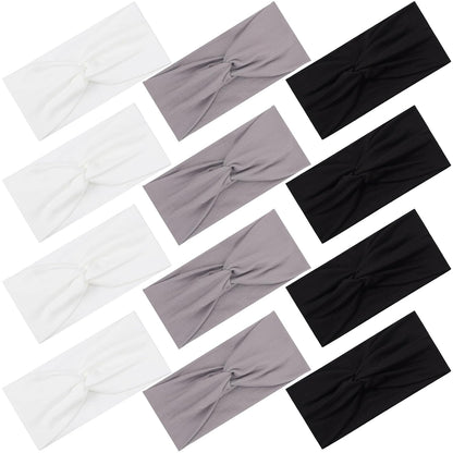 12 Pcs Stretchy Headbands for Women, Absorbed Sport Headband Soft Twist Knotted Hairbands for Daily Life Yoga Workout(Warm Morandi)