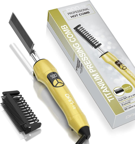 Electric Hot Comb Titanium Anti-Scald Straightening Comb for Wigs, Pressing Combs for Black Women Hair, Fast Heating Straightening and Styling for All Hair Types
