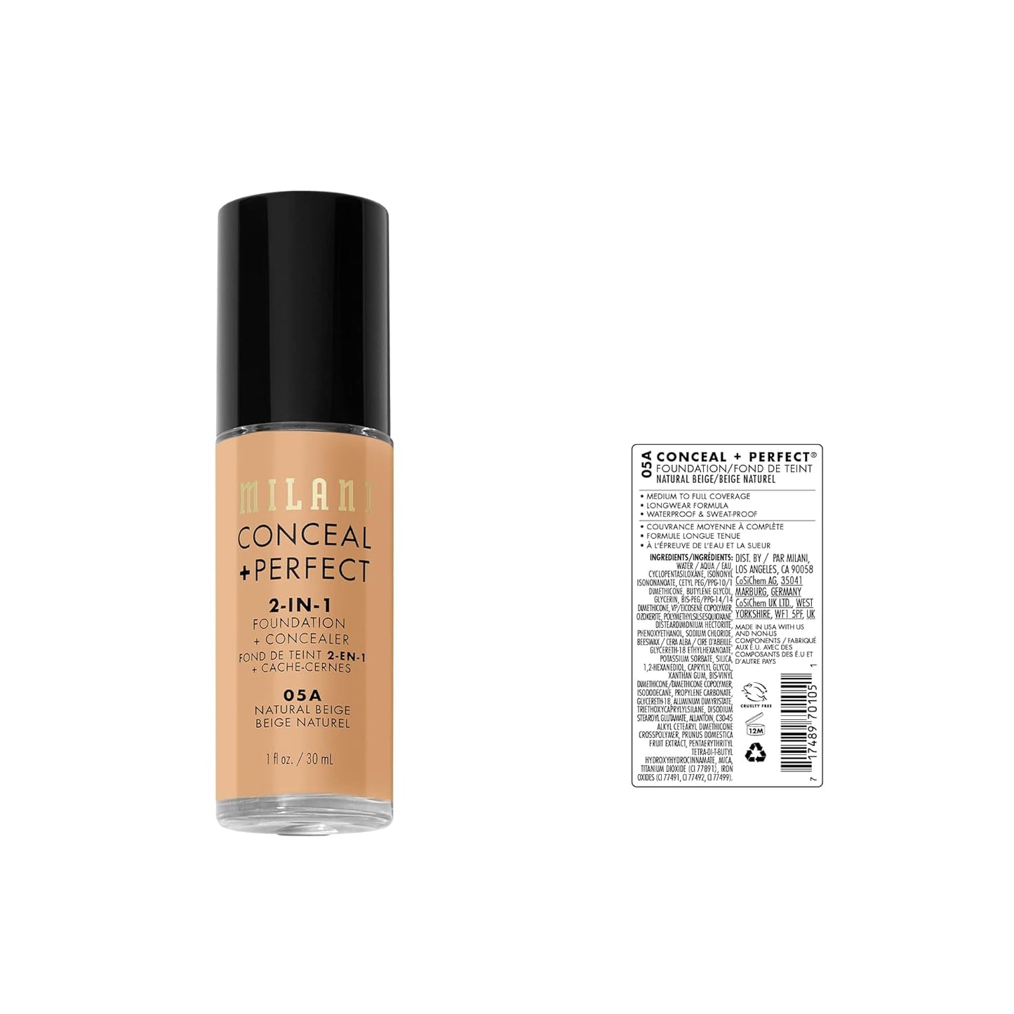 Conceal + Perfect 2-In-1 Foundation + Concealer for a Flawless Complexion, under Eye Corrector, Cover Redness and Imperfections, Waterproof and Sweatproof - Natural Beige