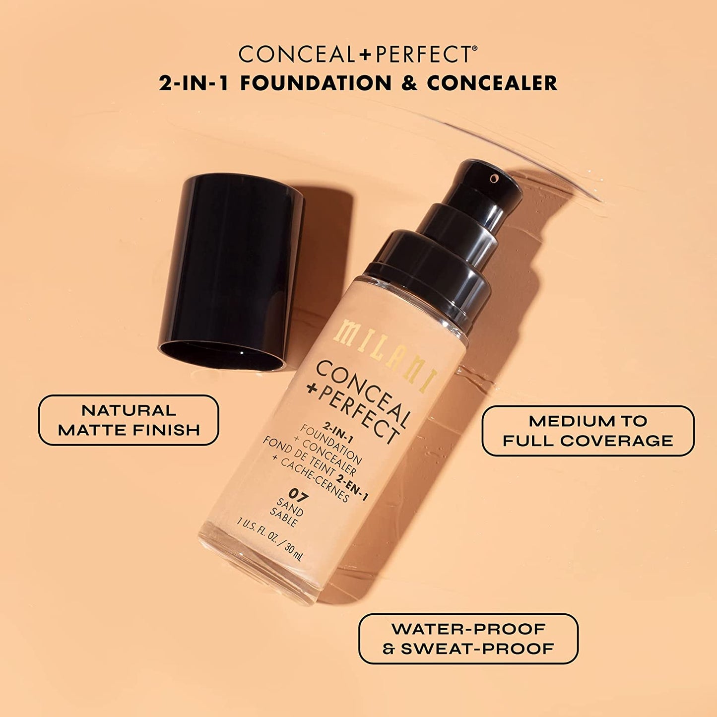 Conceal + Perfect 2-In-1 Foundation + Concealer for a Flawless Complexion, under Eye Corrector, Cover Redness and Imperfections, Waterproof and Sweatproof - Natural Beige