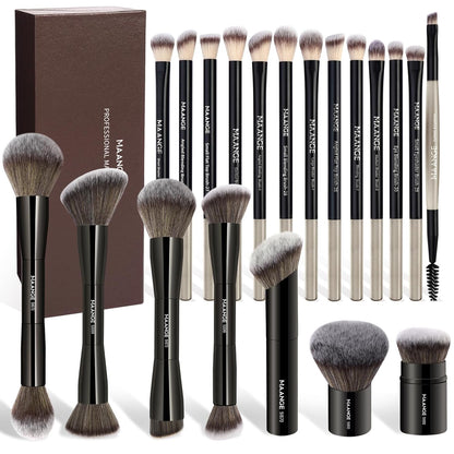 20 Pcs Makeup Brushes with Gift Box, Double-End Multi-Functional Makeup Brushes for Blending Liquid Powder Concealer Cream Blush Buffe,Coffeebrown