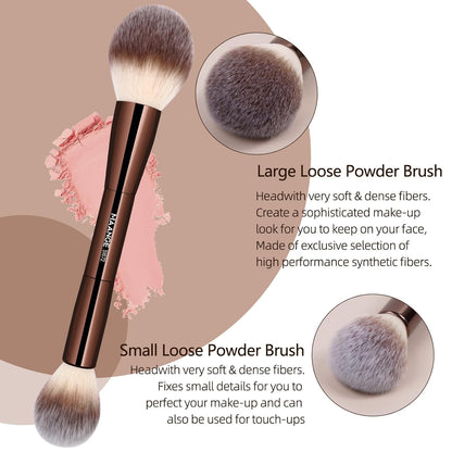 20 Pcs Makeup Brushes with Gift Box, Double-End Multi-Functional Makeup Brushes for Blending Liquid Powder Concealer Cream Blush Buffe,Coffeebrown