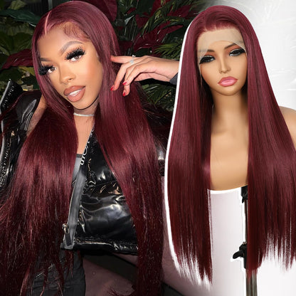 13X6 Auburn Brown Glueless Wig Synthetic Long Straight Lace Front Wigs for Women Pre-Plucked Ready to Wear Upgraded with Premium Fiber 26 Inch Daily Party Use