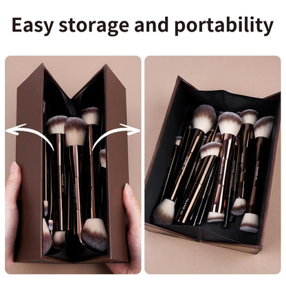 20 Pcs Makeup Brushes with Gift Box, Double-End Multi-Functional Makeup Brushes for Blending Liquid Powder Concealer Cream Blush Buffe,Coffeebrown