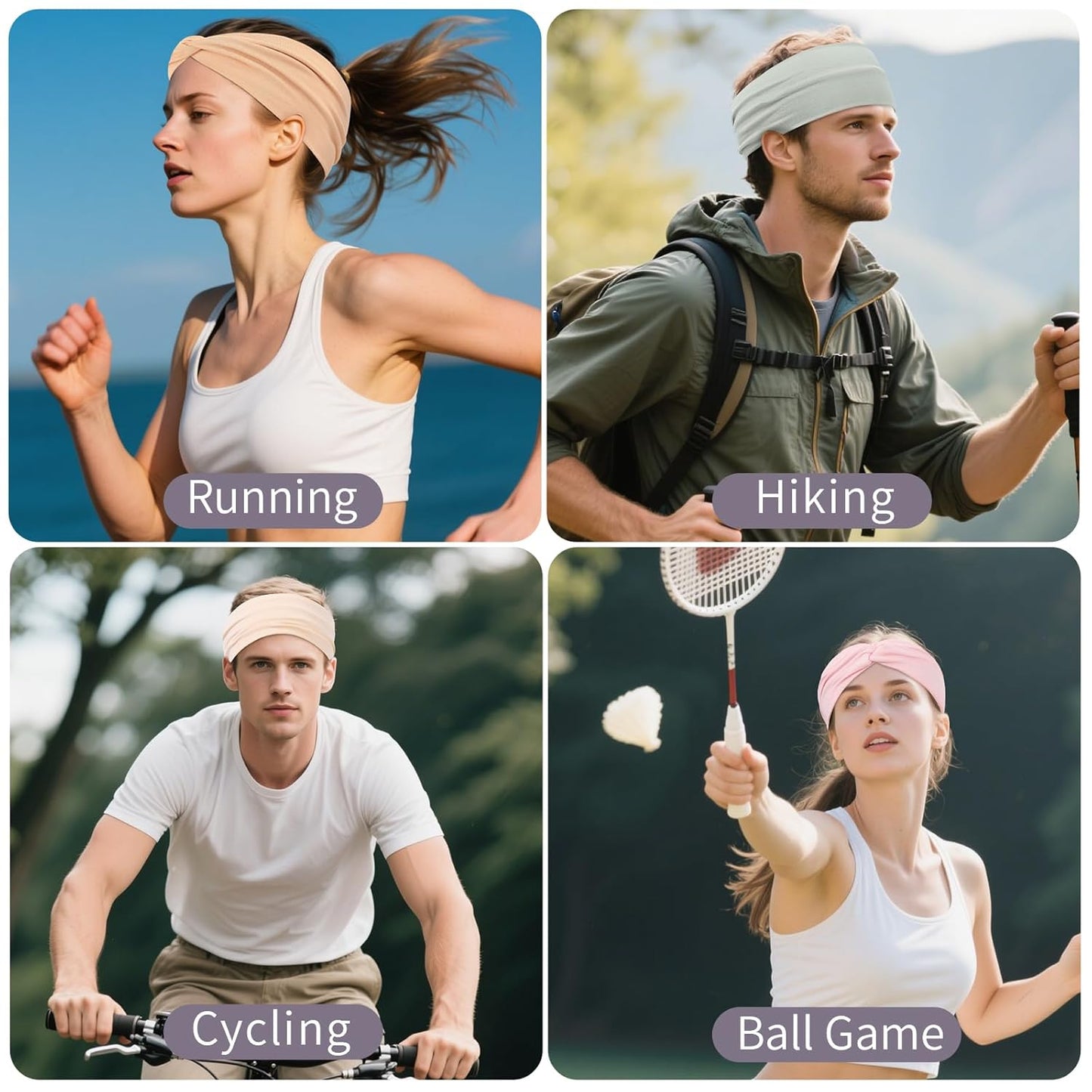 12 Pcs Stretchy Headbands for Women, Absorbed Sport Headband Soft Twist Knotted Hairbands for Daily Life Yoga Workout(Warm Morandi)