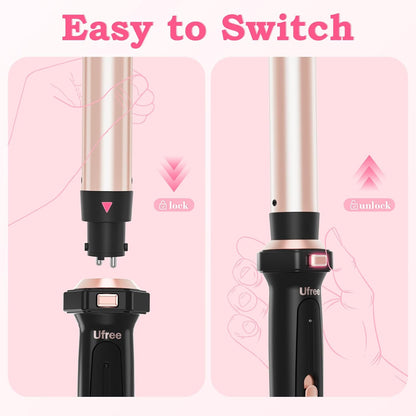 5 in 1 Curling Iron with Interchangeable Ceramic Barrels (0.35"-1.25"), Curling Wand Set with Flat Iron Hair Straightener, Instant Heat Up, Dual Voltage Hair Curler, Gifts for Women