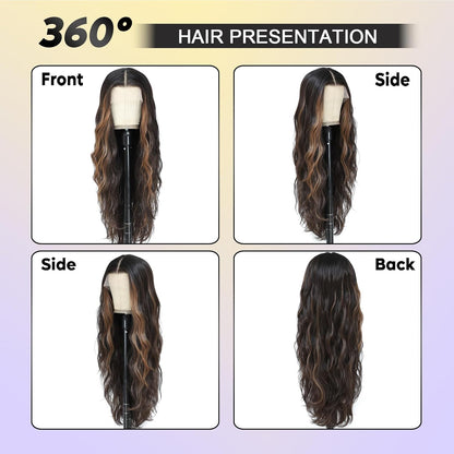 Skunk Synthetic Lace Front Wig 28 Inch Long Wavy Natural Wave Wigs 13×4×1 Pre Plucked Glueless Wig Synthetic Hair for Women Loose Body Wave with Natural Hairline Heat Resistant Synthetic Wavy Wig