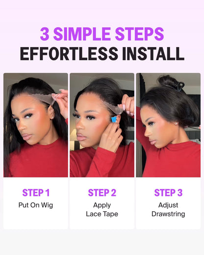 13X6 Glueless Wigs Human Hair Pre Plucked Pre Cut Upgraded Ear-To-Ear HD Lace Front Wigs Human Hair Glueless Wear and Go Drawstring Straight Frontal Wig with Tapes 220% Density 20 Inch