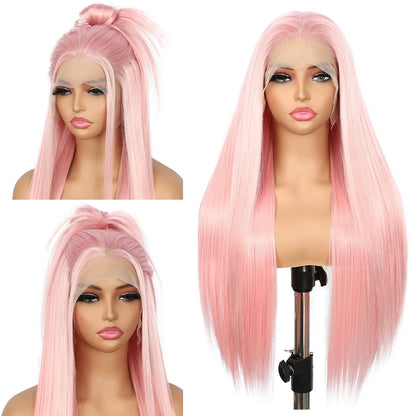 13X6 Auburn Brown Glueless Wig Synthetic Long Straight Lace Front Wigs for Women Pre-Plucked Ready to Wear Upgraded with Premium Fiber 26 Inch Daily Party Use