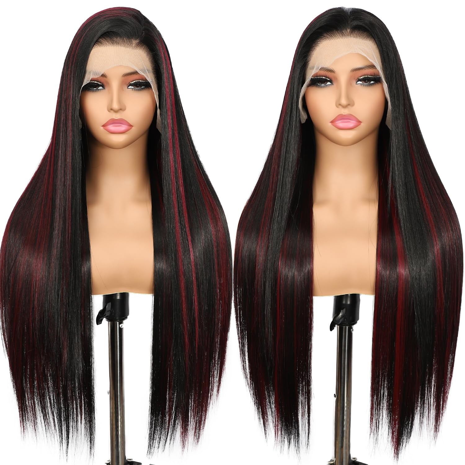 13X6 Auburn Brown Glueless Wig Synthetic Long Straight Lace Front Wigs for Women Pre-Plucked Ready to Wear Upgraded with Premium Fiber 26 Inch Daily Party Use