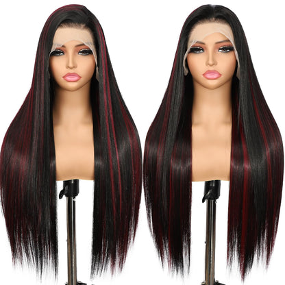 13X6 Auburn Brown Glueless Wig Synthetic Long Straight Lace Front Wigs for Women Pre-Plucked Ready to Wear Upgraded with Premium Fiber 26 Inch Daily Party Use
