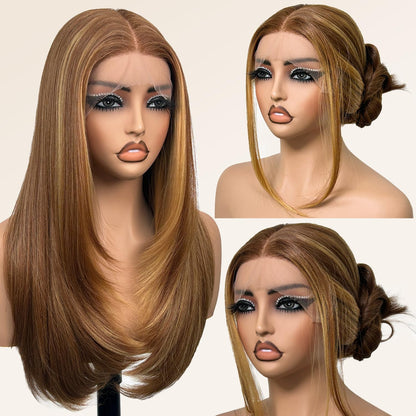 Glueless Synthetic Lace Front Wig 26 Inches Long Straight Black Wigs for Black Women 13X5X1 HD Lace Hand Tied Pre Plucked Hairline (#1B Natural Black, 26 Inch)