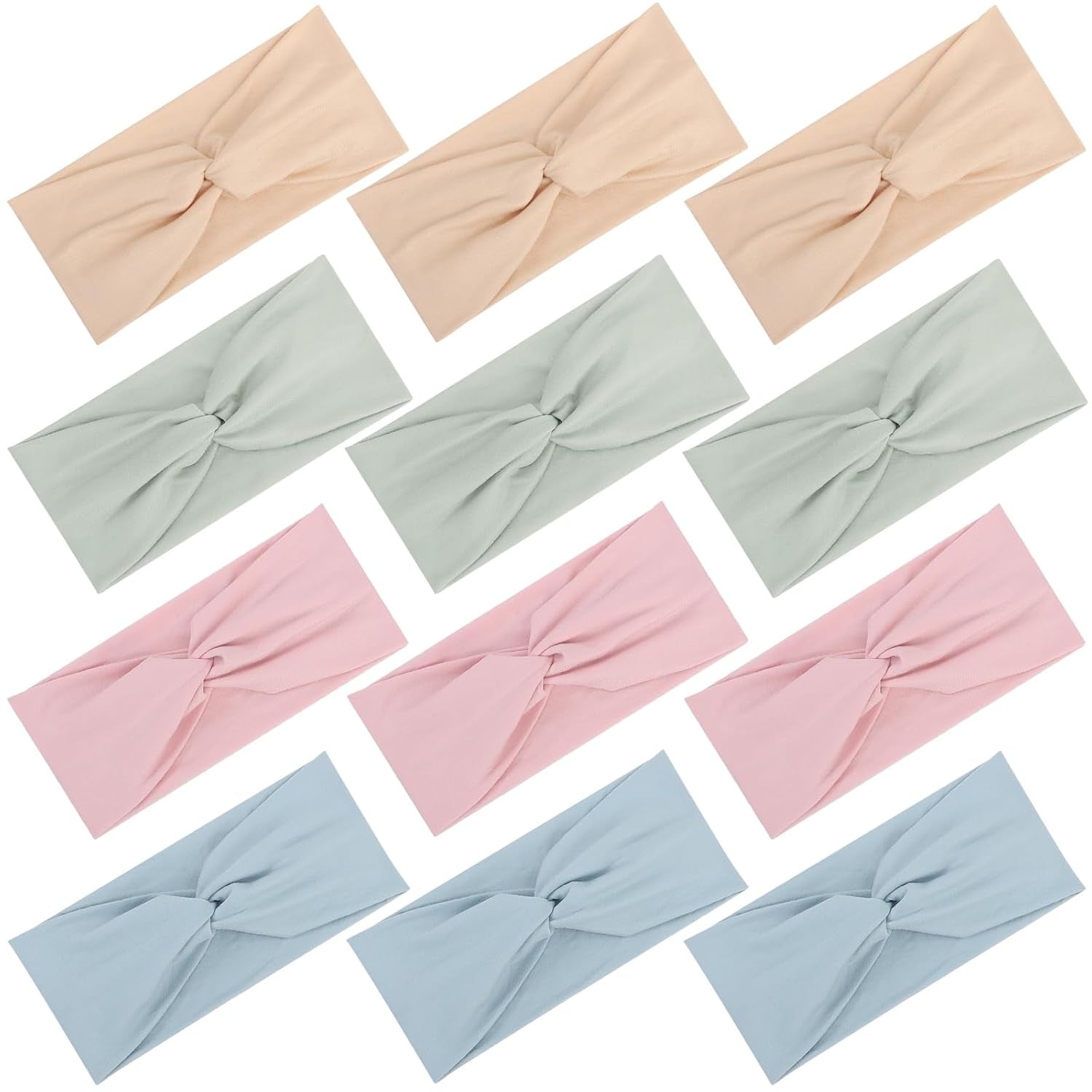 12 Pcs Stretchy Headbands for Women, Absorbed Sport Headband Soft Twist Knotted Hairbands for Daily Life Yoga Workout(Warm Morandi)