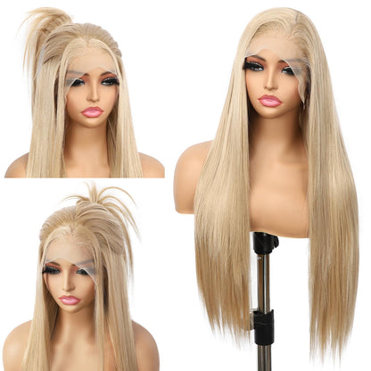 13X6 Auburn Brown Glueless Wig Synthetic Long Straight Lace Front Wigs for Women Pre-Plucked Ready to Wear Upgraded with Premium Fiber 26 Inch Daily Party Use