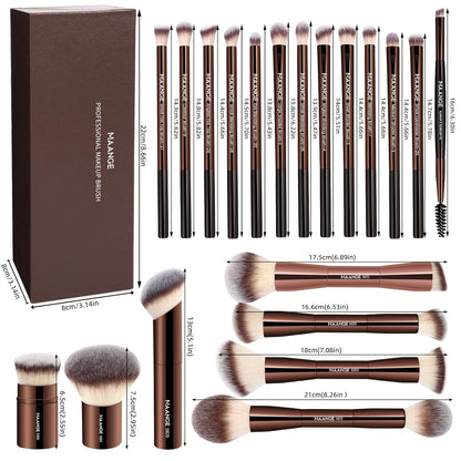 20 Pcs Makeup Brushes with Gift Box, Double-End Multi-Functional Makeup Brushes for Blending Liquid Powder Concealer Cream Blush Buffe,Coffeebrown