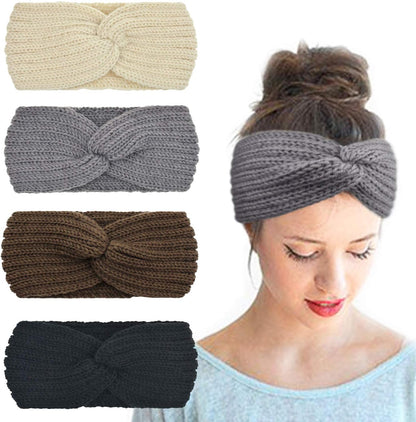 Winter Knit Chunky Headbands for Women Crochet Turban Knitted Ear Warmer Head Wrap Winter Accessories 4 Pack